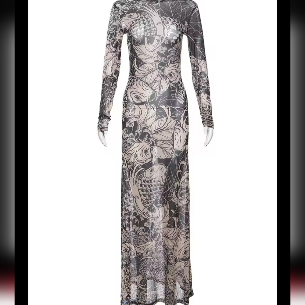 Maxi Dress Turtleneck Full Sleeve Bodycon - Picture 4 of 6
